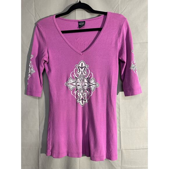 Y2K Vintage Top Womens Large Purple Cross Graphic Cyber Grunge Goth USA - Picture 4 of 7